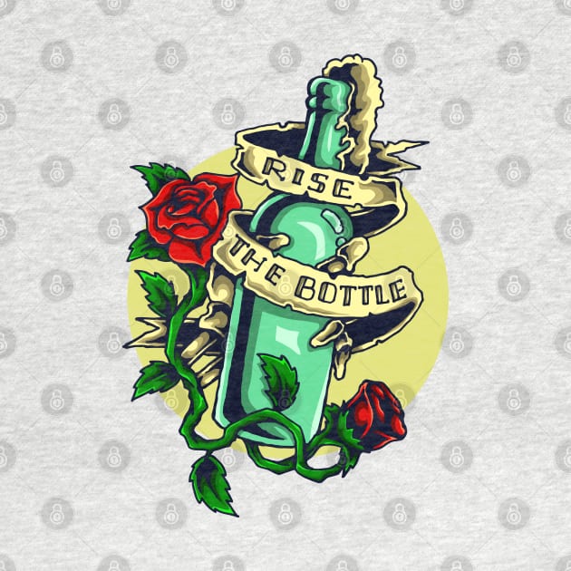liquor bottle tattoo by Mako Design 